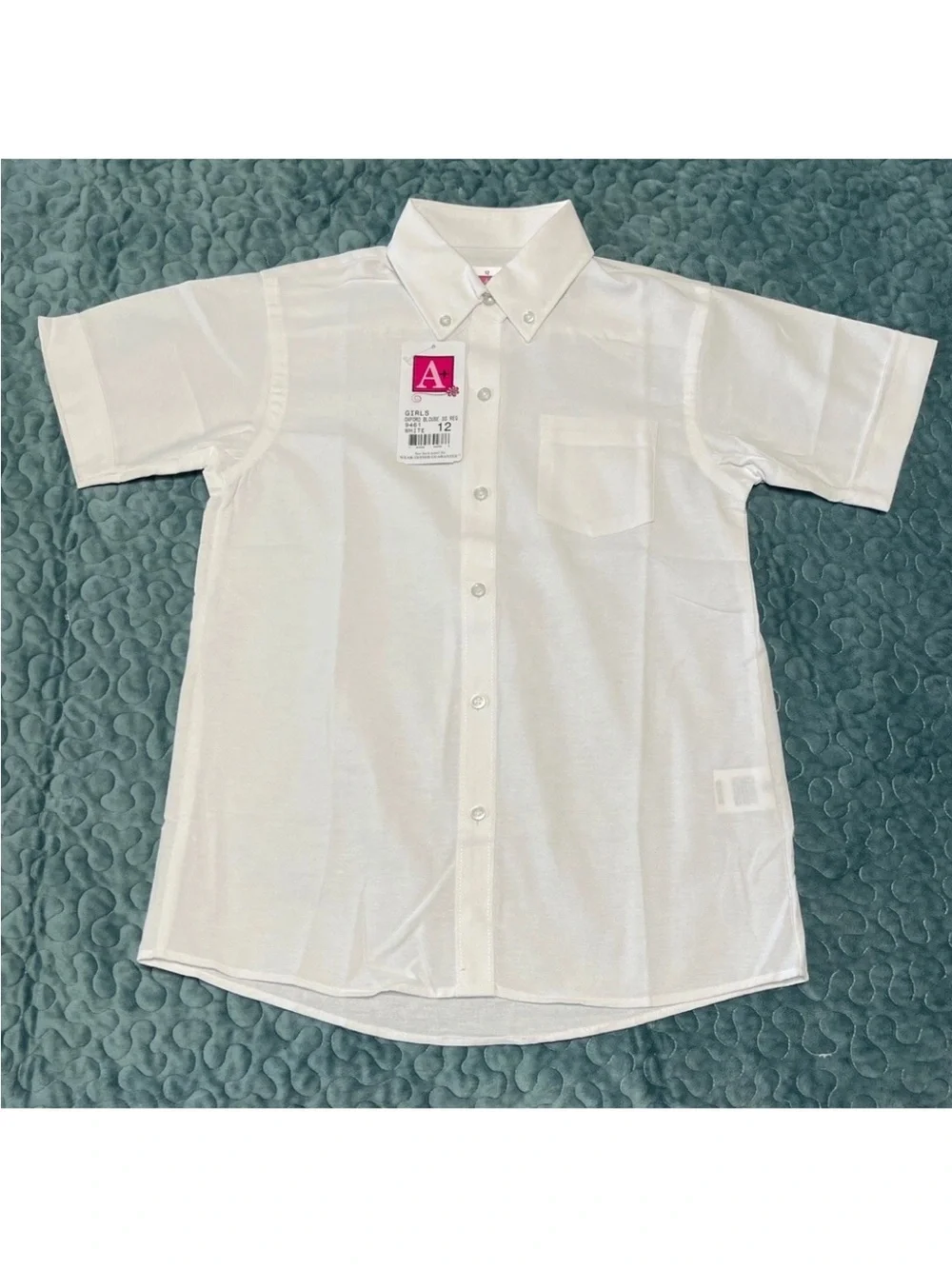 A+ School Apparel Uniform Girls Oxford Blouse Shirt SZ 12 SS White Button Collar